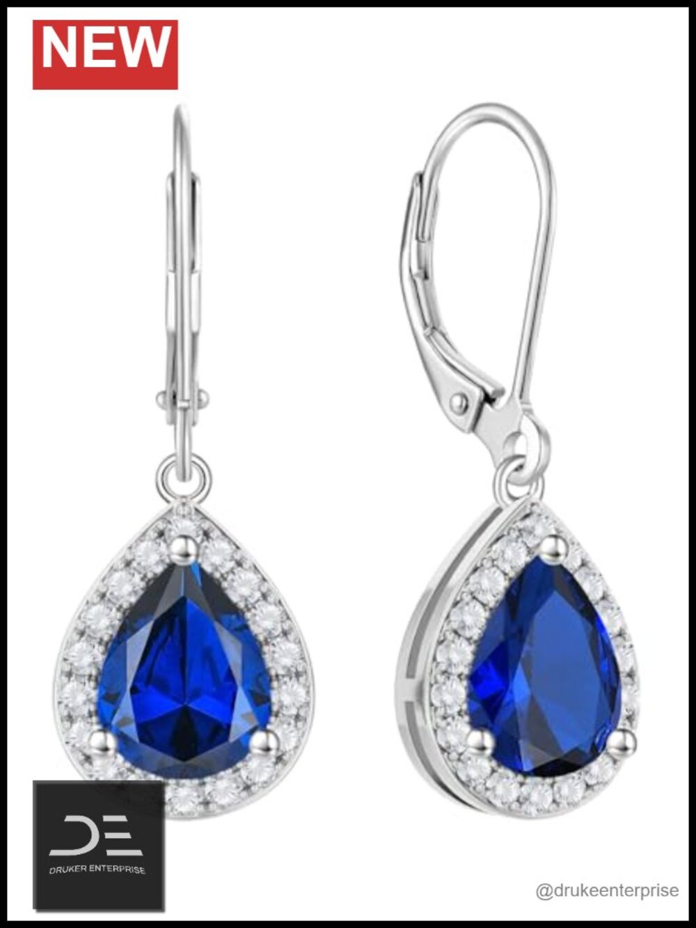 925 Sterling Silver Teardrop Drop Earrings with Created Sapphire Birthstone